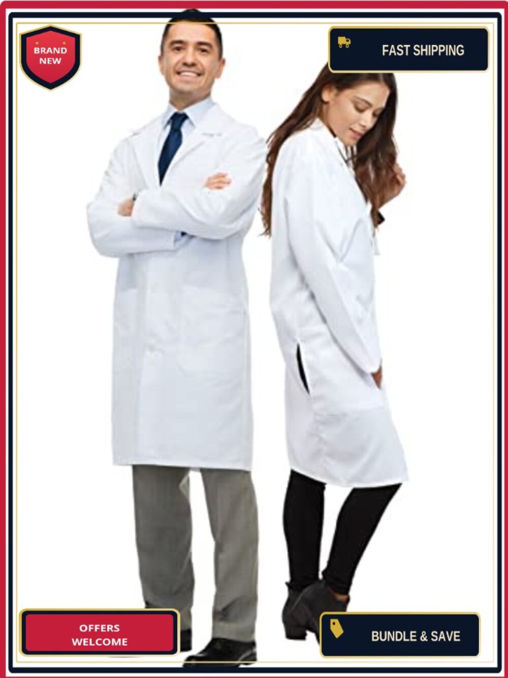 Adult Unisex Doctor Lab Coat Costume Button Front 3/4 Length Career